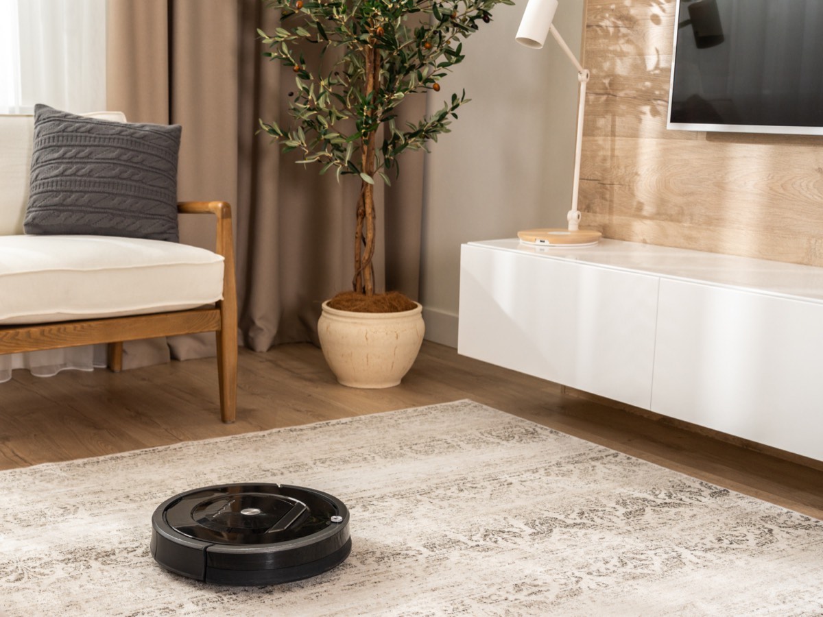 Robot vacuum cleaner operating on a living room floor